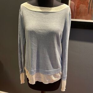 Doncaster linen blend light smoke blue/white tunic style sweater. Medium.